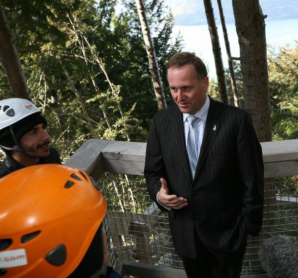 Prime Minister John Key talking to guests at Ziptrek Ecotours.